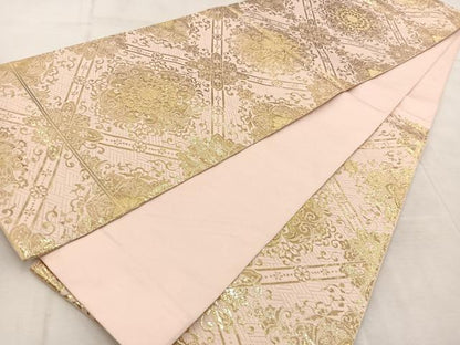平和屋着物◎六通柄 本袋帯 菱天井花文 金糸 正絹 逸品 BAAU9056yc