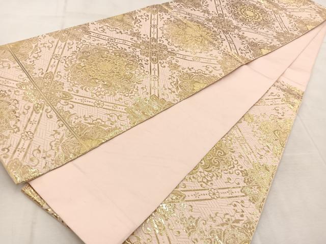 平和屋着物◎六通柄 本袋帯 菱天井花文 金糸 正絹 逸品 BAAU9056yc