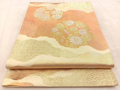 平和屋着物◎六通柄袋帯　道長花丸文　金銀糸　引箔　正絹　逸品　BAAU9070yc