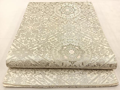 平和屋着物◎六通柄袋帯　唐織　菱天井花文　銀糸　正絹　逸品　BAAU9071yc