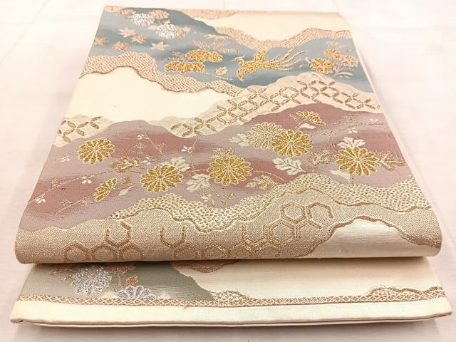 平和屋着物◎六通柄袋帯　鳳凰吉祥菊花文　金銀糸　正絹　逸品　BAAU9085yc