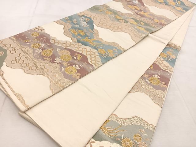 平和屋着物◎六通柄袋帯　鳳凰吉祥菊花文　金銀糸　正絹　逸品　BAAU9085yc