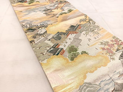 平和屋着物◎六通柄袋帯 東照宮遠望 金銀糸 正絹 逸品 BAAU9083yc