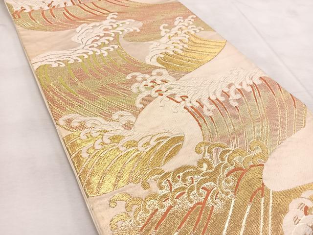 平和屋着物◎六通柄袋帯　唐織　立波文　金糸　正絹　逸品　BAAU9092yc