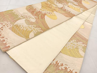 平和屋着物◎六通柄袋帯　唐織　立波文　金糸　正絹　逸品　BAAU9092yc