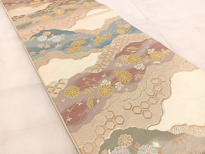 平和屋着物◎六通柄袋帯　鳳凰吉祥菊花文　金銀糸　正絹　逸品　BAAU9085yc