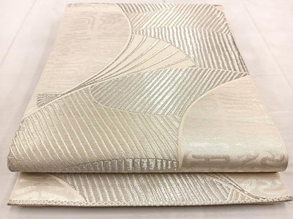 平和屋着物◎六通柄袋帯　扇寿字文　銀糸　正絹　逸品　BAAU9103yc
