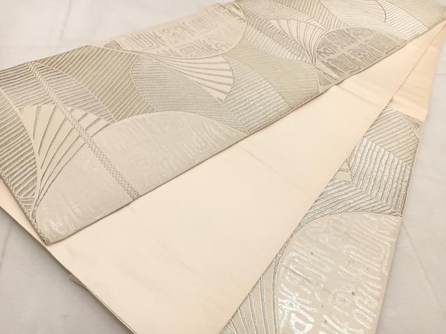平和屋着物◎六通柄袋帯　扇寿字文　銀糸　正絹　逸品　BAAU9103yc