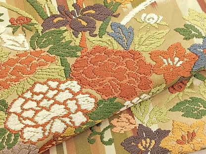 平和屋着物●六通柄袋帯 唐織 花篭文 正絹 逸品 BAAV3265hv