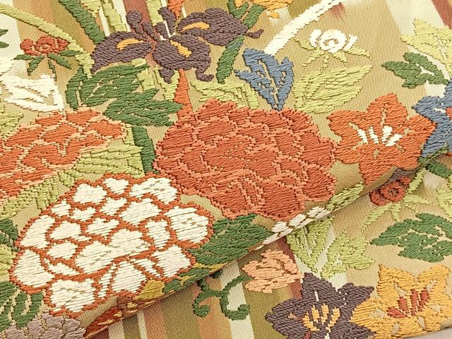 平和屋着物●六通柄袋帯 唐織 花篭文 正絹 逸品 BAAV3265hv