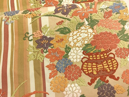 平和屋着物●六通柄袋帯 唐織 花篭文 正絹 逸品 BAAV3265hv