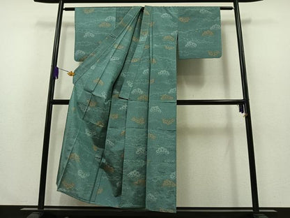 平和屋着物▽上質な紬　単衣　松文　正絹　逸品　AABA9587jh