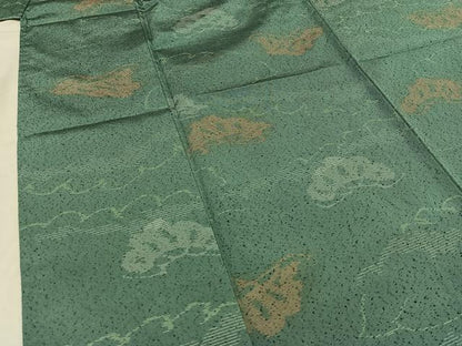平和屋着物▽上質な紬　単衣　松文　正絹　逸品　AABA9587jh