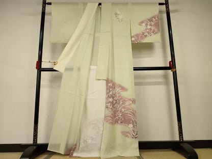 平和屋着物＊夏物 訪問着 絽 草花芝文 銀糸 正絹 逸品 AABA9347jd