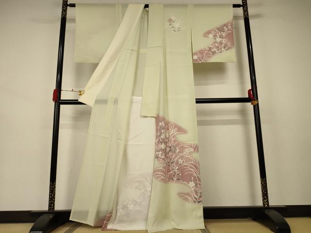 平和屋着物＊夏物 訪問着 絽 草花芝文 銀糸 正絹 逸品 AABA9347jd