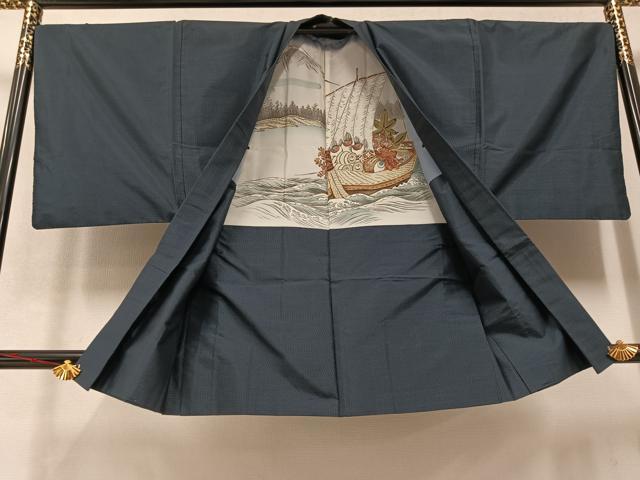 平和屋着物●男性 本場村山大島紬 アンサンブル 亀甲文様 正絹 逸品 AABB0409ph