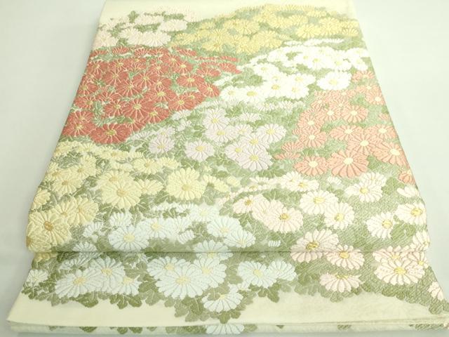 平和屋着物●極上 山口美術織物 皇室 伊勢神宮御用 西陣織 太鼓柄袋帯 唐織 薫苑菊陽文 金糸 冊子付き 逸品 DZAB0084kh5