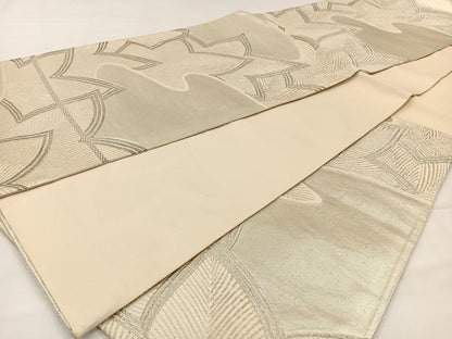 平和屋着物◎六通柄袋帯　唐織　雲取り花文　銀糸　正絹　逸品　CAAX2912id