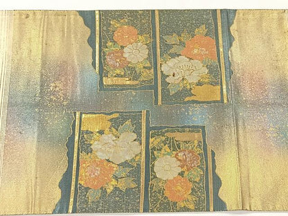 平和屋着物◎太鼓柄袋帯　螺鈿箔　短冊飛鶴花文　正絹　逸品　CAAX2975id