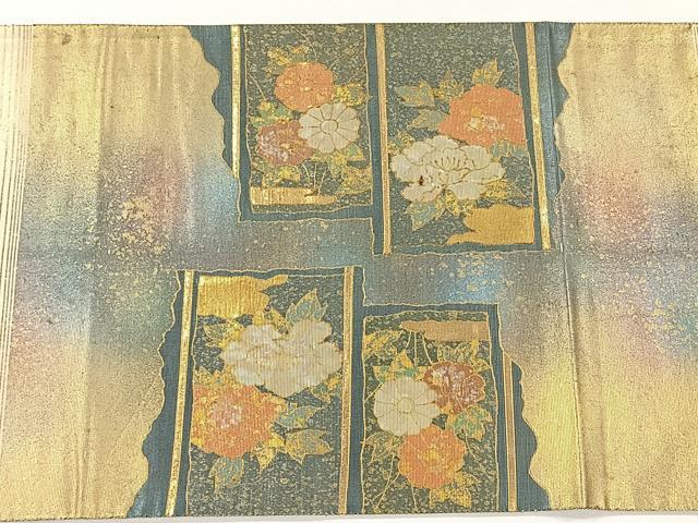 平和屋着物◎太鼓柄袋帯　螺鈿箔　短冊飛鶴花文　正絹　逸品　CAAX2975id