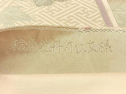 平和屋着物◎六通柄袋帯　唐織　桧扇牡丹有松文様　銀糸　正絹　逸品　CAAX2957id