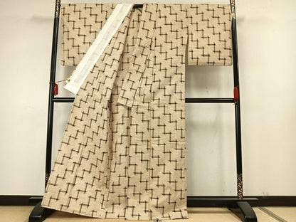 平和屋着物▽上質な紬 単衣 変わり縞 正絹 逸品 AABA7676fy