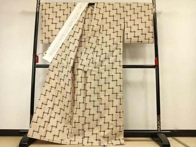 平和屋着物▽上質な紬 単衣 変わり縞 正絹 逸品 AABA7676fy