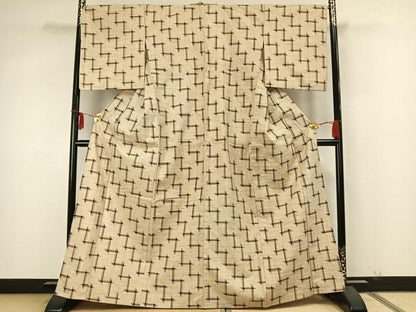 平和屋着物▽上質な紬 単衣 変わり縞 正絹 逸品 AABA7676fy
