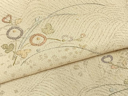 平和屋着物▽訪問着　単衣　お召地　刺繍　草花文　銀糸　正絹　逸品　AABA7685fy