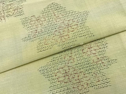 平和屋着物▽上質な紬 単衣 舞葉文 正絹 逸品 AABA7681fy