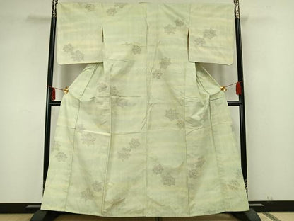 平和屋着物▽上質な紬 単衣 舞葉文 正絹 逸品 AABA7681fy