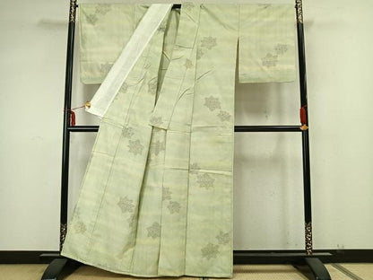 平和屋着物▽上質な紬 単衣 舞葉文 正絹 逸品 AABA7681fy