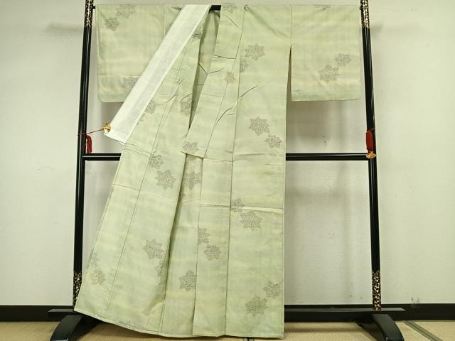 平和屋着物▽上質な紬 単衣 舞葉文 正絹 逸品 AABA7681fy