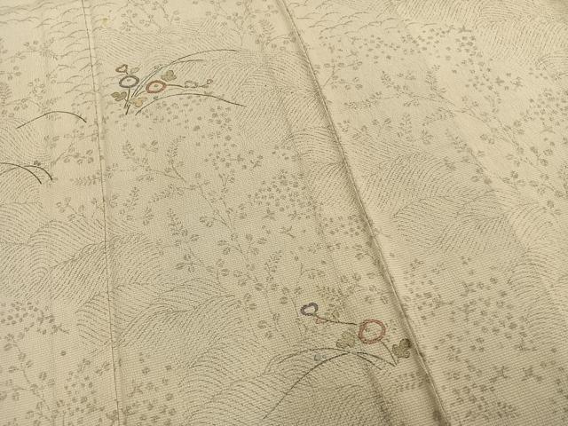 平和屋着物▽訪問着　単衣　お召地　刺繍　草花文　銀糸　正絹　逸品　AABA7685fy
