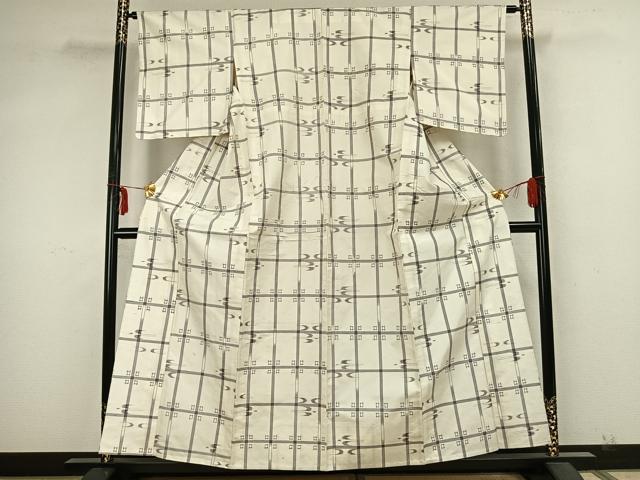 平和屋着物▽上質な紬 単衣 格子 正絹 逸品 AABA7701fy