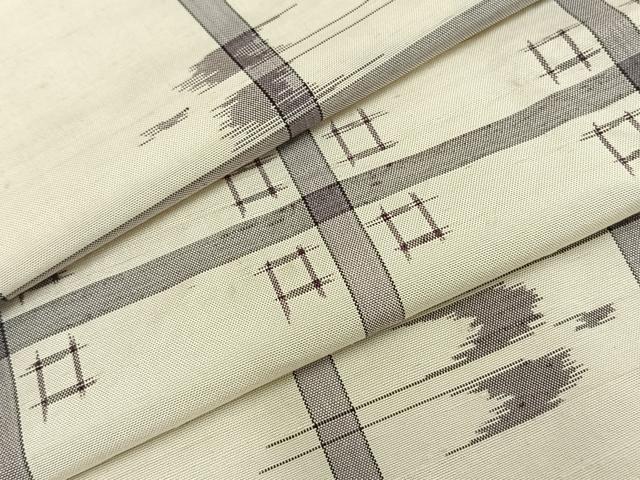平和屋着物▽上質な紬 単衣 格子 正絹 逸品 AABA7701fy