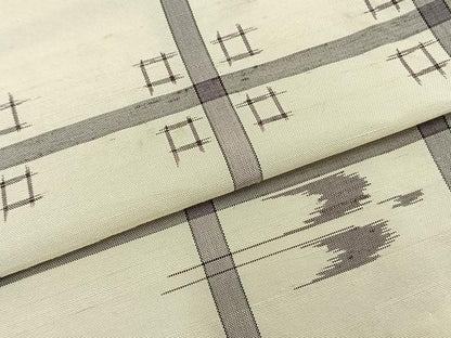 平和屋着物▽上質な紬 単衣 格子 正絹 逸品 AABA7701fy