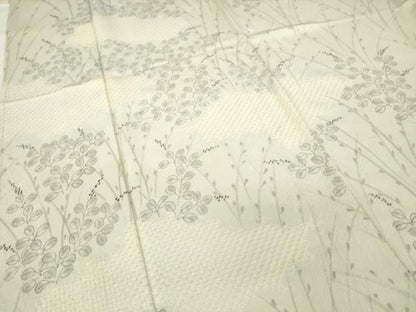 平和屋着物▽訪問着　単衣　絞り　雲取り草葉文　手描き　正絹　逸品　DAAV5901az