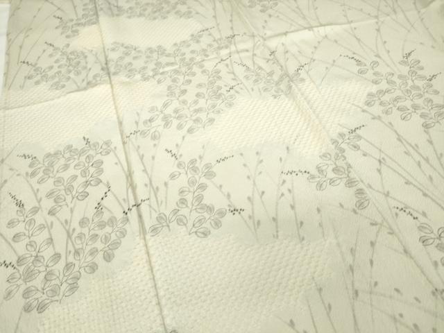 平和屋着物▽訪問着　単衣　絞り　雲取り草葉文　手描き　正絹　逸品　DAAV5901az