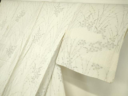 平和屋着物▽訪問着　単衣　絞り　雲取り草葉文　手描き　正絹　逸品　DAAV5901az