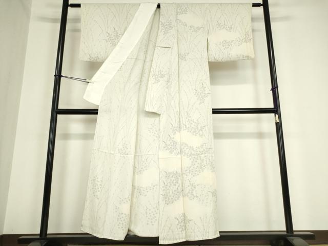 平和屋着物▽訪問着　単衣　絞り　雲取り草葉文　手描き　正絹　逸品　DAAV5901az