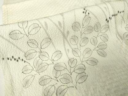 平和屋着物▽訪問着　単衣　絞り　雲取り草葉文　手描き　正絹　逸品　DAAV5901az