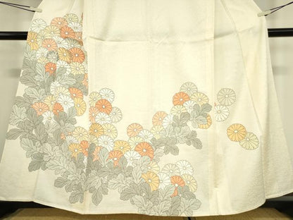 平和屋着物▽訪問着 単衣 刺繍 菊尽くし 正絹 逸品 DAAV5938az