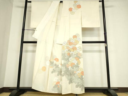 平和屋着物▽訪問着 単衣 刺繍 菊尽くし 正絹 逸品 DAAV5938az