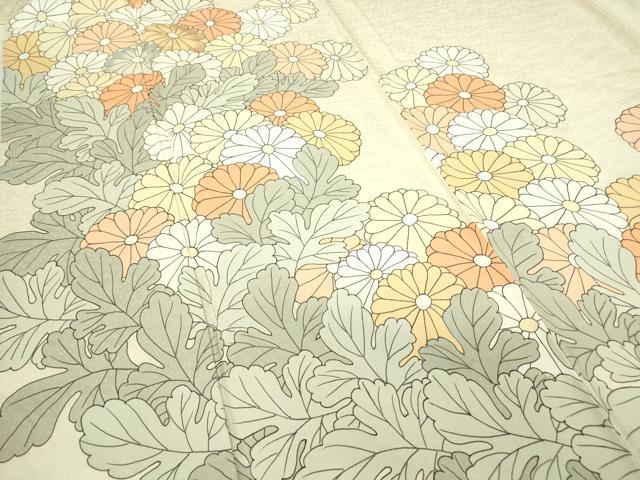 平和屋着物▽訪問着 単衣 刺繍 菊尽くし 正絹 逸品 DAAV5938az