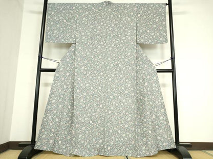 平和屋着物▽上質な小紋 単衣 更紗花文 正絹 逸品 DAAV5940az