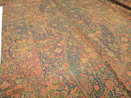 平和屋着物▽上質な小紋 単衣 更紗花鳥文 鬼しぼ縮緬 正絹 逸品 未使用 DAAV5941az