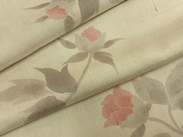 平和屋着物▽上質な紬　単衣　草花文　正絹　逸品　AABA7712fy