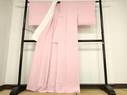 平和屋着物▽上質な色無地 単衣 唐草地紋 撫子色 正絹 逸品 未使用 DAAV5948az