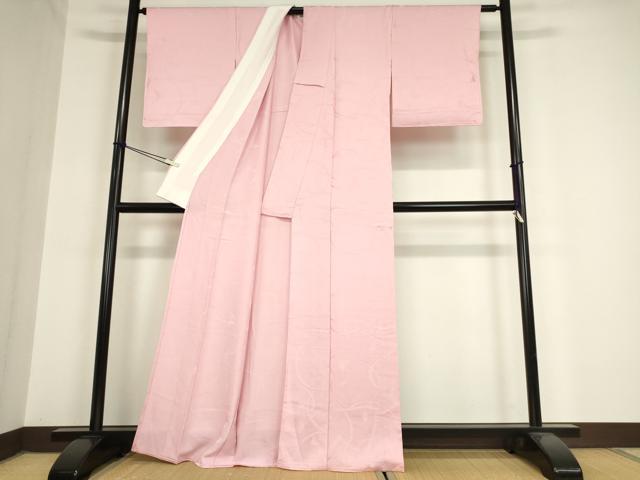 平和屋着物▽上質な色無地 単衣 唐草地紋 撫子色 正絹 逸品 未使用 DAAV5948az